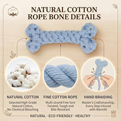 Bone-Shaped Dog Rope Chew Toy, Light Blue - Image 3