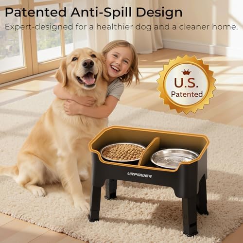 URPOWER Mess Proof Elevated Dog Bowls, Splash Guard Raised Bowl Stand - Image 2