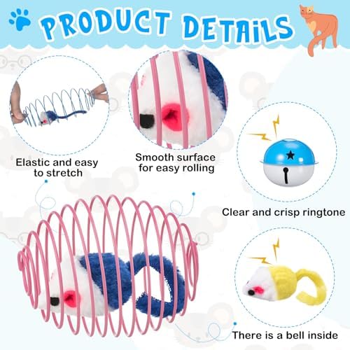 Jecery 5 Pcs Cat Toys Spring,Mouse and Bell,Mix Colors - Image 3