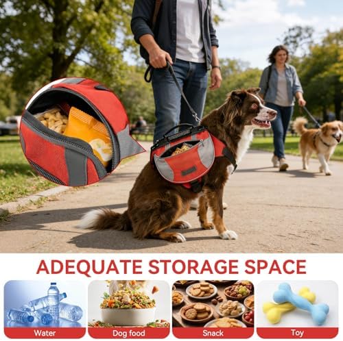 Dog Hiking Backpack, Dog Backpack Harness Carrier Dog Saddle with Side Pockets for Small Medium Large Dogs(L-Red) - Image 2