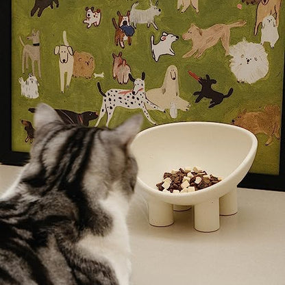WENSHUO Elevated Cat Bowl, Ceramic Cat Food Bowl, 7 x 6.65 in, Matte Crème - Image 5