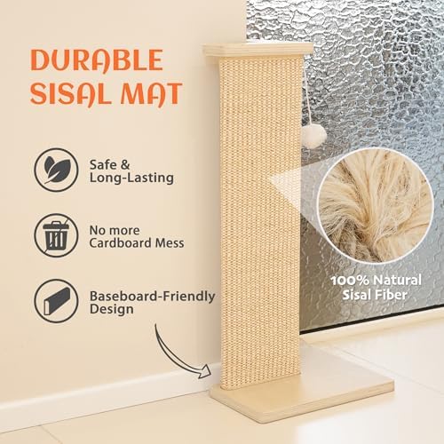 PETKARAY Couch Corner Cat Scratcher, 28'' Corner Wall Scratching Post, Sisal Cat Scratch Pad for Sofa & Furniture Protection with Toy Ball - Image 3