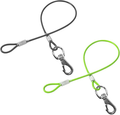 Chew Proof Dual Dog Leashes, 2Pack Extension Metal Cable Lead, No Tangle, Heavy Duty Dog Leash Extender for Collar & Harness (Black+Green, 20in/50cm)