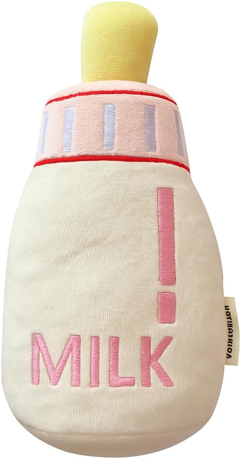 7" Squeaky Plush Toy for Puppies Small Dogs Self Etertainment Washable Soft Made [PET ONLY] (Milk Bottle)