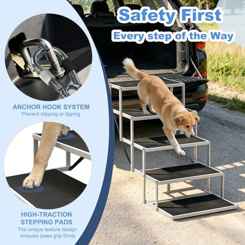 Dog Steps for Car & SUV – 5-Step Foldable Pet Stairs for Large Dogs, Non-Slip Heavy-Duty Plastic Dog Stairs, Lightweight & Portable Vehicle Access, Great Alternative to Dog Ramp for Truck - Image 3