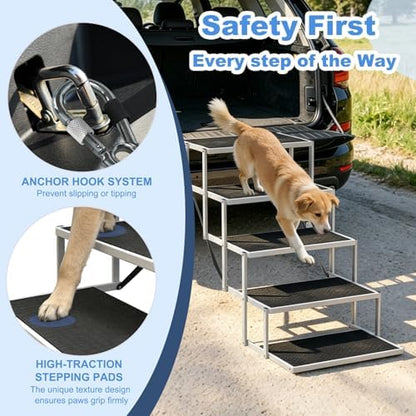 Dog Steps for Car & SUV – 5-Step Foldable Pet Stairs for Large Dogs, Non-Slip Heavy-Duty Plastic Dog Stairs, Lightweight & Portable Vehicle Access, Great Alternative to Dog Ramp for Truck - Image 3