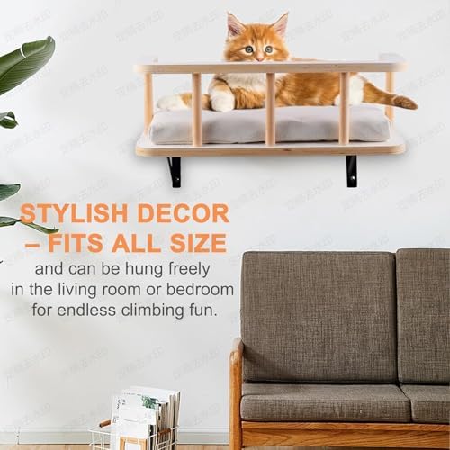 Large Cat Wall Shelves with 5 Steps - Heavy Duty Cat Wall Furniture, Climber, Shelves & Perches with Comfy Cushion & Guardrails, Space-Saving for Indoor Cats(Dark) - Image 6