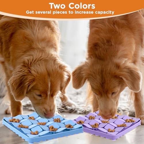 2 Pcs Silicone Snuffle Lick Mat for Dogs, 8 x 8 Inch with Suction Cups, Slow Feeder Puzzle Toy for Mental Stimulation Anxiety Relief, Blue & Purple - Image 7