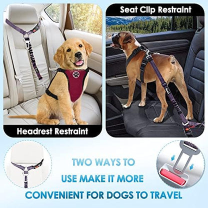 SlowTon Dog Seat Belt for Car, 2 Pack Dog Car Harness Seatbelt with Bungee - Image 2