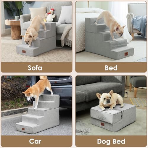 EHEYCIGA Dog Stairs 13.5" H, 3-Step Extra Wide Dog Steps, Light Grey - Image 7