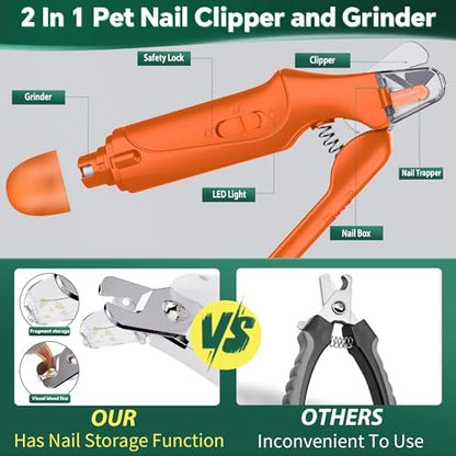2 in 1 Dog Nail Clippers & Cat Nail Clippers Trimmers for Large Medium Small Dogs Cats Claw Trimmer Quick Sensor and Safety Guard USB Rechargeable Dogs Nail Trimmer with Catcher & 2 LED Lights - Image 6