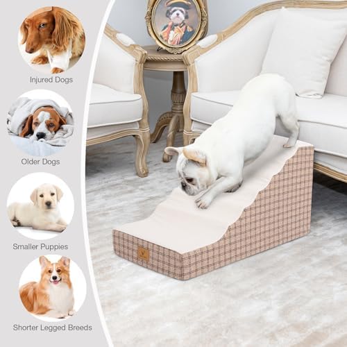 Pets Ramp for High Beds, Small Dogs & Senior Cats - Non-Slip Texture & Machine Washable Cover - Supportive Foam for Joint Comfort, Easy Climb for Couch, Sofa, Furniture (Tan) - Image 3