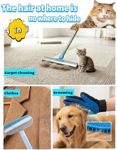 SUREMAX 3-in-1 Pet Hair Remover Set, Carpet Rake for Pet Hair with 54" Extendable Handle, Pet Grooming Glove & Lint Brush for Dogs Cats, Hair Removal Broom for Carpets, Rugs, Couch, Clothes, Furniture - Image 2