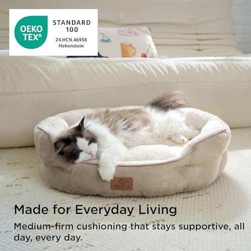 Bedsure Small Dog Bed Washable,Round Cat Beds for Indoor Cats,20in Camel - Image 6