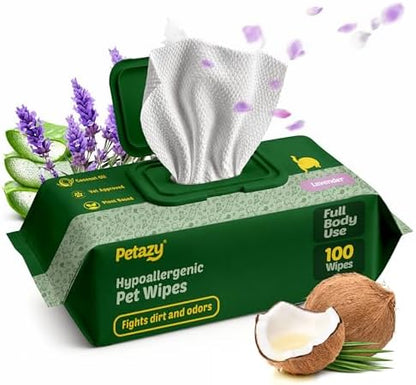 Petazy Pet Wipes for Dogs & Cats - Paws, Ears & Butt Cleaning, 100 Count by Petazy