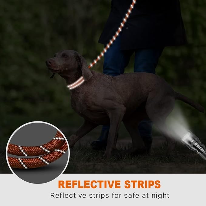 Taglory Rope Dog Leash 4 FT with Comfortable Padded Handle, Highly Reflective Threads Leash and Anti-Tangle Clip for Walking Medium Large Dogs, 1/2 inch, Orange