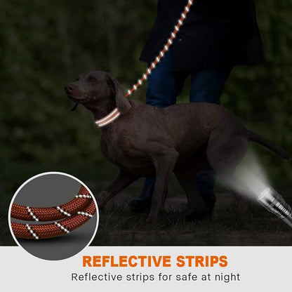Taglory Rope Dog Leash 4 FT with Comfortable Padded Handle, Highly Reflective Threads Leash and Anti-Tangle Clip for Walking Medium Large Dogs, 1/2 inch, Orange