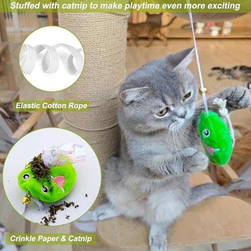 Interactive Cat Toy Wand with Catnip Mouse, Cat Teaser Wand Rainbow String for Bored Indoor Adult Cats and Kittens (5 Pack) - Image 2