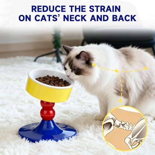 Cat Food and Water Bowls,Raised Cat Bowl,Three Adjustable Height Options, 20° Tiltable, 360° Rotatable, Raised Pet Bowl.Suitable for Small Dogs, Kittens, and Adult Cats.1 Piece, Color: Colorful - Image 5