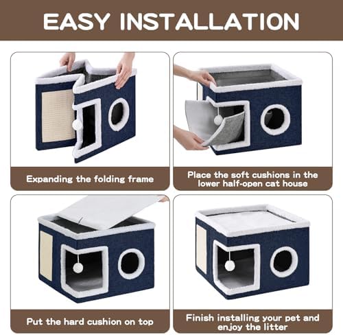 Large Cat Houses for Indoor Cats with Fluffy Ball and Scratch Pad - Image 5
