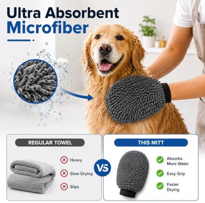 2-in-1 Dog Washing Glove, Silicone Bath Scrubber & Chenille Pet Towel, Dog Bath Glove for Bathing, Grooming & Hair Removal - Image 4