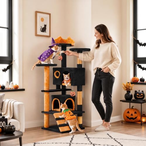 Yaheetech 54in Gothic Cat Tree, Multilevel Indoor Halloween Cat Tower - Image 2