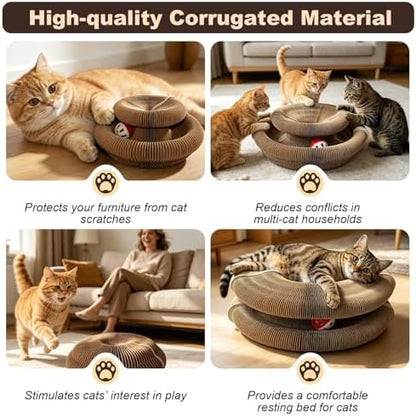 2-Pack Cat Pad Scratcher Toys, Magic Organ Cat Toy & Kitty Curls Cat Toy, Interactive Cardboard Cat Scratching Board with Bell Balls, Corrugated Scratcher for Indoor Cats, Furniture Protection - Image 6