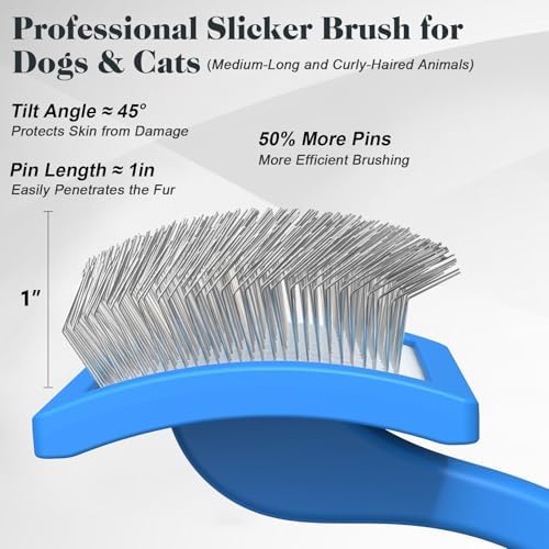 2PCS Slicker Brush for Dogs & Pet Comb,Professional Dog Grooming Brush (Goldendoodles,Poodles,Labradoodles) with Extra Long Pins to Effectively Remove Tangles, Knots and Mats (Blue, Large) - Image 3