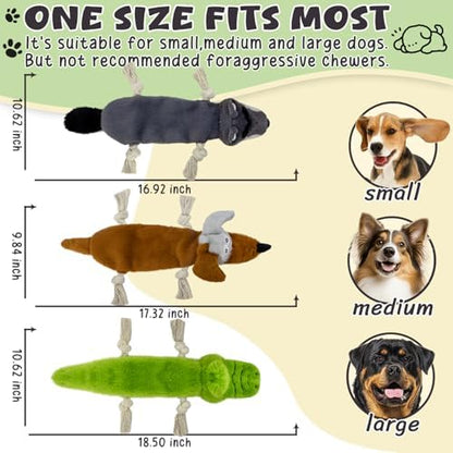 Squeaky No Stuffing Dog Toys, 3 Pack Rope Toys for Teething, Crinkle Plush Toys to Keep Them Busy, Tug Interative Dog Toys for Small Medium Large Breed.Not for Aggressive Chewers. - Image 4