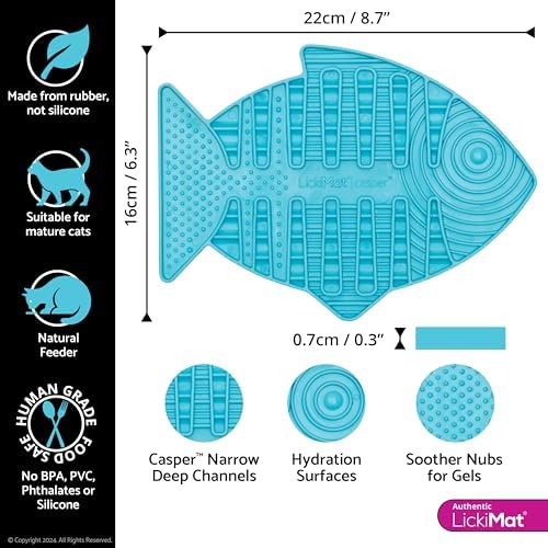 LickiMat Casper, Fish-Shaped Cat Slow Feeders Lick Mat, Boredom Anxiety Reducer; Perfect for Food, Treats, Yogurt, or Peanut Butter. Fun Alternative to a Slow Feed Cat Bowl or Dish, Turquoise - Image 2