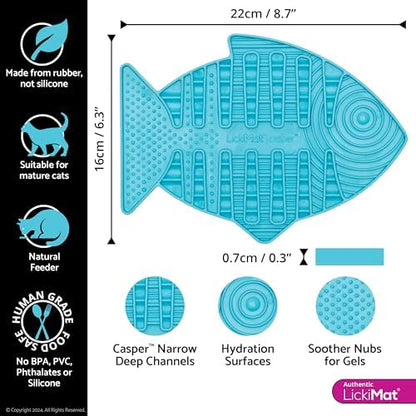 LickiMat Casper, Fish-Shaped Cat Slow Feeders Lick Mat, Boredom Anxiety Reducer; Perfect for Food, Treats, Yogurt, or Peanut Butter. Fun Alternative to a Slow Feed Cat Bowl or Dish, Turquoise - Image 2