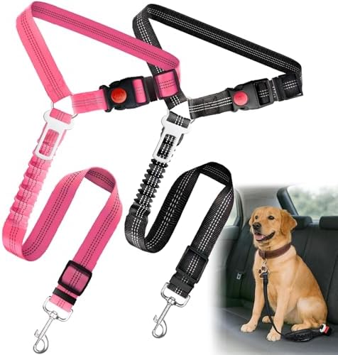 2-Pack Dog Car Seat Belt, 3-in-1 Headrest-Mounted Dog Seatbelt for Car, Adjustable Nylon Pet Safety Leash with Elastic Buffer & Reflective Stitching, Durable Car Harness for Dogs Fits Most Vehicles by Frskcssd