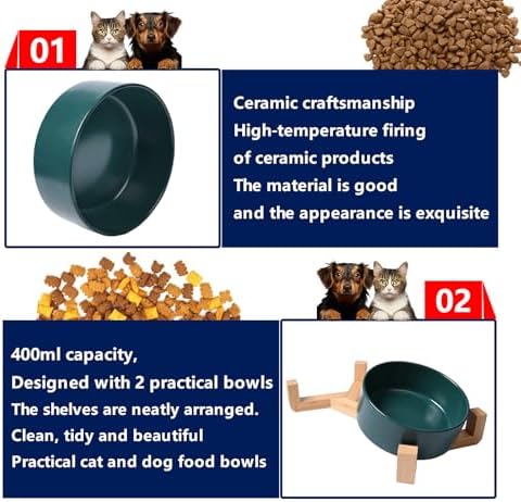 Elevated Ceramic Cat Bowl, Dog Bowl, 400 ml/13.5 oz Pet Food Bowls with Wood Stand Anti-Slip Design for Cat Dog - Image 2