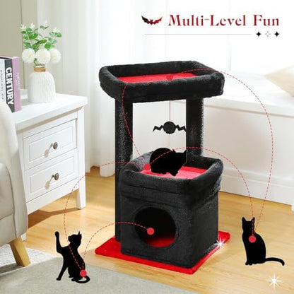 PEQULTI Small Cat Tree Tower for Indoor Cats, Sisal Post & Cozy Condo Black - Image 6