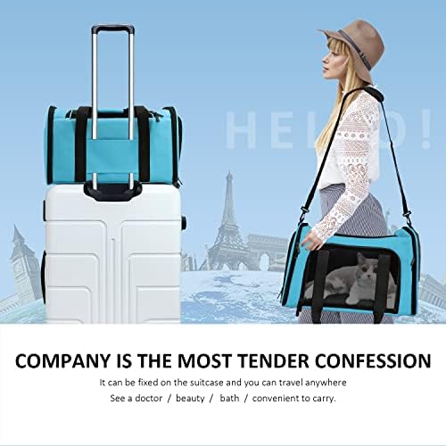 Henkelion Pet Carrier for Small Medium Cats Puppies up to 15 Lbs, Airline Approved Small Dog Travel Puppy Carrier Soft Sided, Collapsible - Blue - Image 6