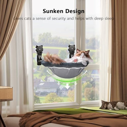 JUNSPOW Cat Window Perch Cordless, Foldable & Stable Cat Beds- Breathable Cat Window Hammock for Overlooking, Sunbathing and Climbing - Maximum Hold Up to 40lb - Image 2