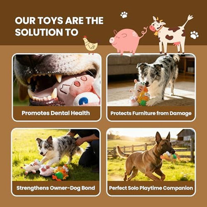 Nocciola Squeaky Dog Toys, Durable Farm Critter Plush Stuffed Dog Toys with Crinkle & 3 Unique Realistic Animal Squeak Sounds to Keep Dogs Busy, Puppy Teeth Toys for Small, Medium & Large Dogs - Image 4