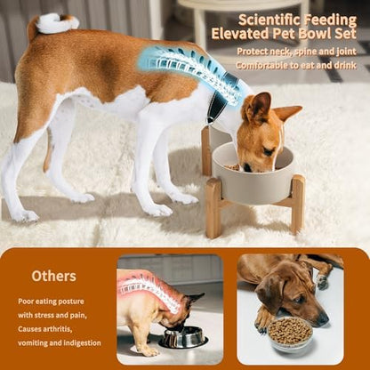 Elevated Ceramic Dog Bowl, 3.6 Cups Dog Food and Water Bowl Set with Stand - Image 4
