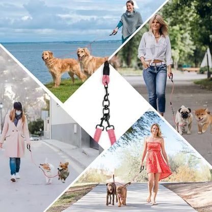 Dog Double Leashes,Rope Bungee Dual Leash with Padded Handle Removable for 2 Dogs,Tangle-Free, Padded Handles, 360° Swivel Control (Pink, 2 Way) - Image 7