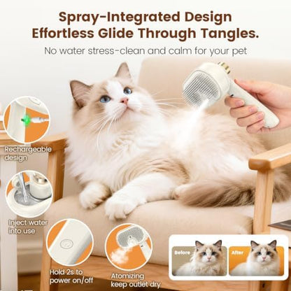 Glendan Pet Steam Brush for Dogs & Cats, 3-in-1 Self Cleaning Shedding - Image 3