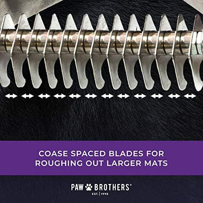 RYAN'S PET SUPPLIES Paw Brothers 13-Blade Coarse Double Wide Dematting Undercoat Rake for Dogs and Cats, Professional Grade, Dog Shedding Brush, Stainless Steel Blades, Rounded Gentle Teeth - Image 6