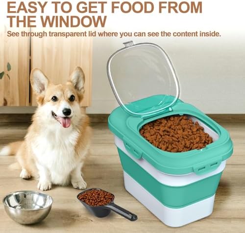 TIOVERY Dog Food Storage Container, 10lb to 13lb Collapsible Dog Cat Food Containers with Airtight Clear Flip-top and Pet Food Scoop, Pet Food Storage Container Bin for Dog Cat Bird Other Pets (Green) - Image 4