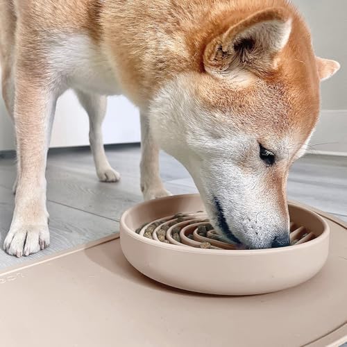 Slow Feeder Dog Bowl - Silicone Dog Bowl, Medium, 7.5" x 1.5" - Sand - Image 4