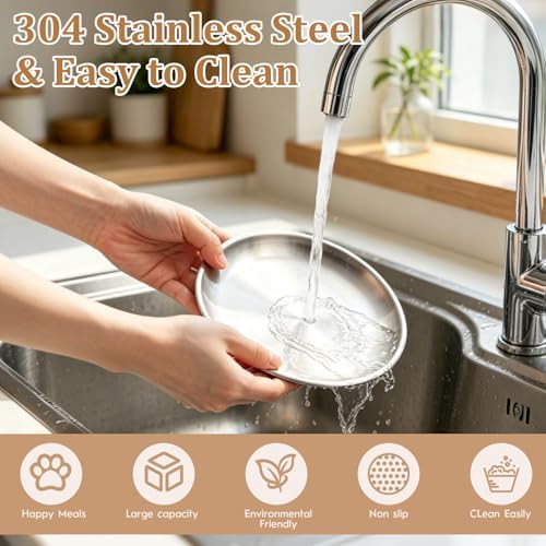 Cat Food Bowls,6.7" Extra Wide Raised Stainless Steel Cats Food Whisker Fatigue Shallow Dishes with Anti-Slip Metal Stand, for Indoor Fat Faced Cat Kitten and Small Dog Puppies-2pack - Image 5