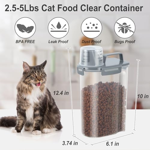 Dog Cat Food Storage Container with Cup (Dark Gray, 2.5L) - Image 3