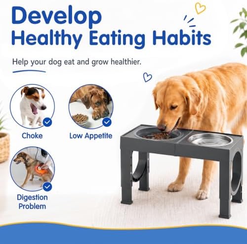 XIAZ Elevated Dog Bowls Large Breed Raised Dogs Bowl Stand Large/Medium Sized Dog Slow Feeder Dogs Bowls Food Water Stands 5 Heights Adjustable 9/11/12/14in Pet Feeder Dish Station - Image 4
