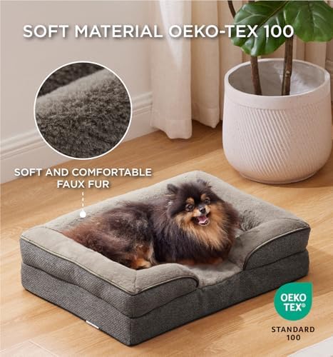 Made4pet Dog Bed Orthopedic Dog Sofa for Large Dogs,Supportive Foam Pet Cushions Bed with Washable Removable Cover, Egg-Crate Foam, Waterproof Lining Bottom, Brown, 24 * 18 * 6 Inch - Image 2
