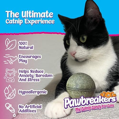 Pawbreakers 1-MegaBonkas Catnip Ball - All Natural Cat Treats & Toys, Medical Grade Catnip, Safe & Digestible, Hypoallergenic & Vegan - 3 oz, 2.25 inches Diameter, Made in USA - Image 5