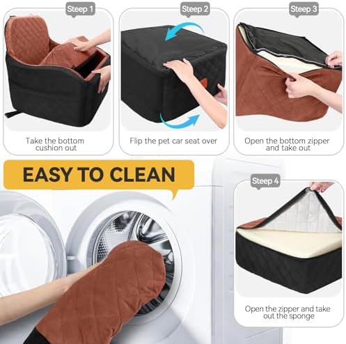 Dog Car Seats for Small/Medium Dogs, Memory Foam Dog Booster Seat for Dogs up to 35 lbs, Travel Safety Pet Car Seat with Washable Removable Cover and Storage Pockets (Black/Brown, Medium) - Image 3