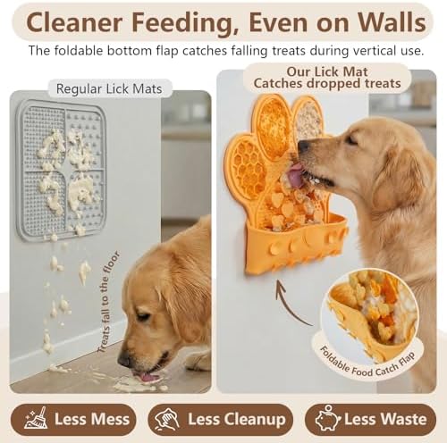 Dog Lick Mat with Suction Cups, Slow Feeder & Enrichment Mat for Dogs & Cats, Silicone Feeding Mat for Wet & Dry Food, Anxiety Relief, Mess-Free Foldable Pocket Design, Orange - Image 3